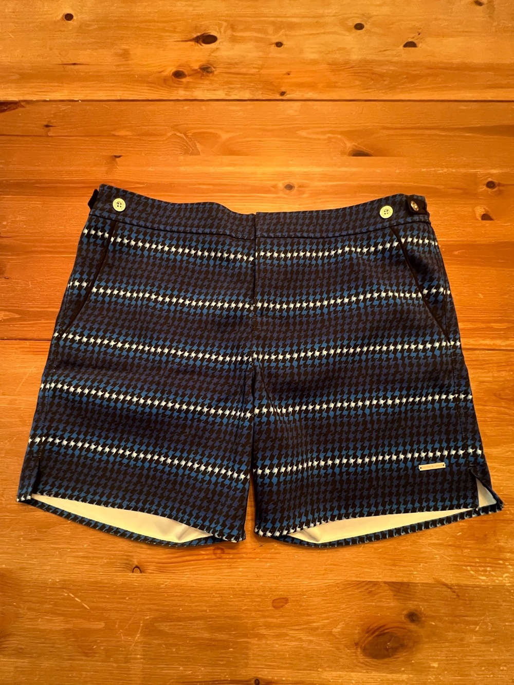 Men's Navy Blue Houndstooth Patterned Swim Shorts Park & Ronen size 32